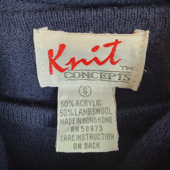 4/$25 -Vintage Knit Concepts Lambswool Blend Navy Blue Crew Sweater w/ Scarf - S - Picture 3 of 3